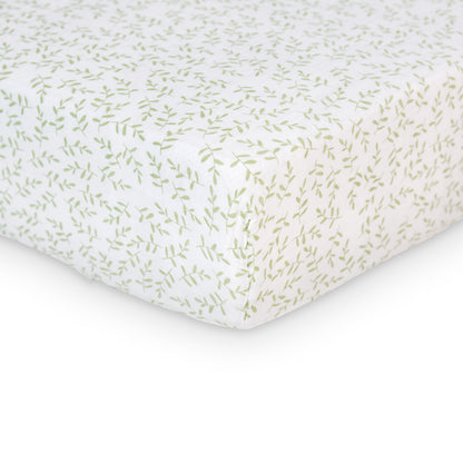 Lulujo - Cotton Fitted Cot  Sheet - Greenery (135cm x 70cm)