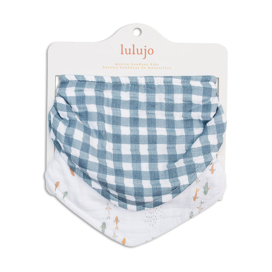 Lulujo - 2 pack Bandana Bib - Fish & Navy Gingham