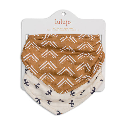 Lulujo - 2 pack Bandana Bib - Mudcloth & Black Bird