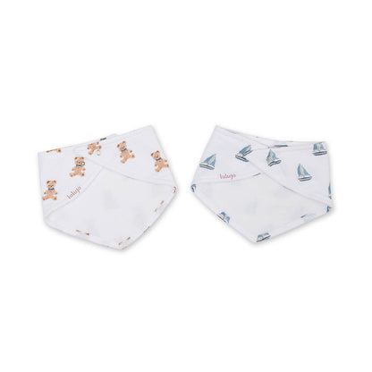 Lulujo - 2 pack Bandana Bib - Vintage Bear & Sailboats