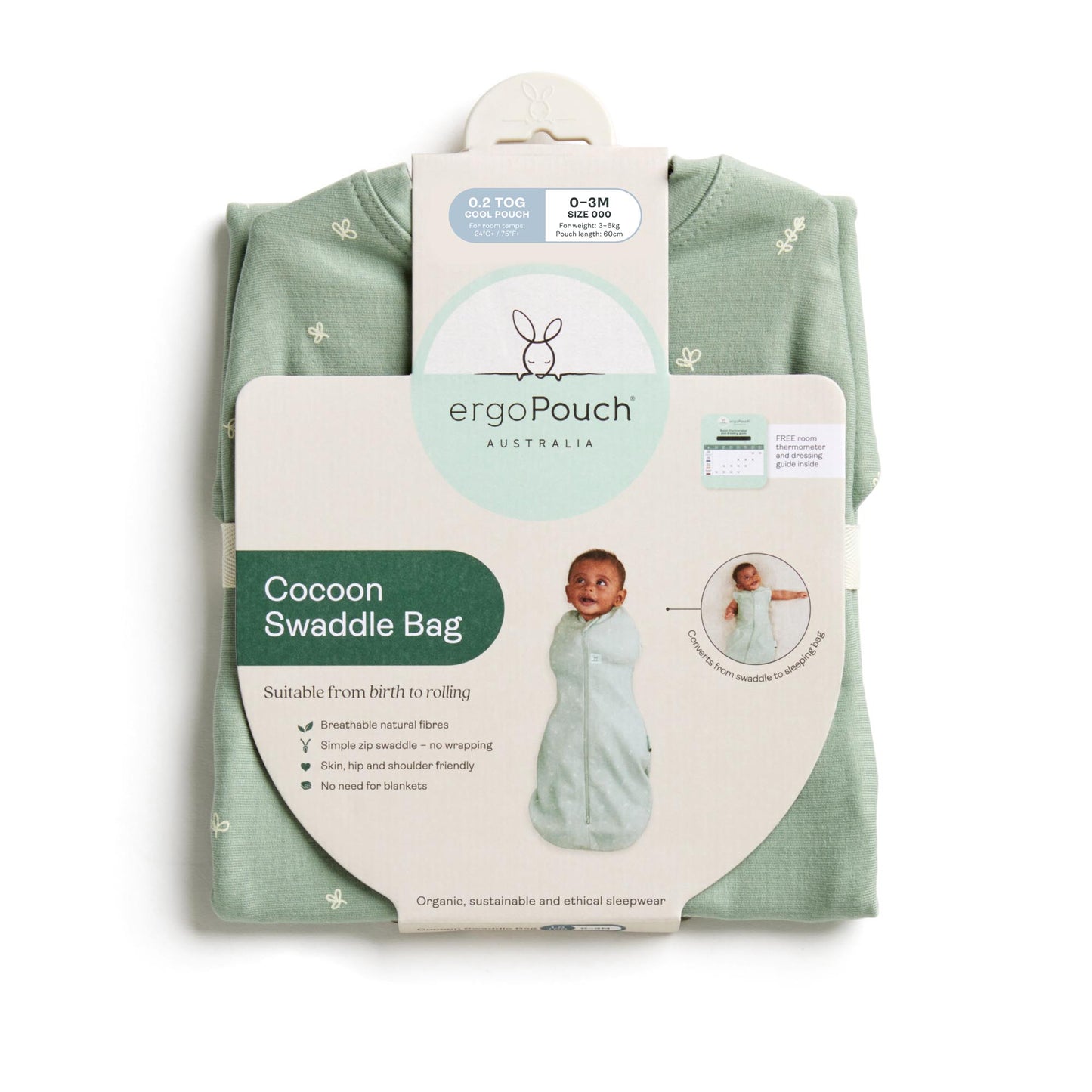 ergoPouch - Organic Summer Cocoon Swaddle Sleeping Bag - Dragonflies 0.2 TOG