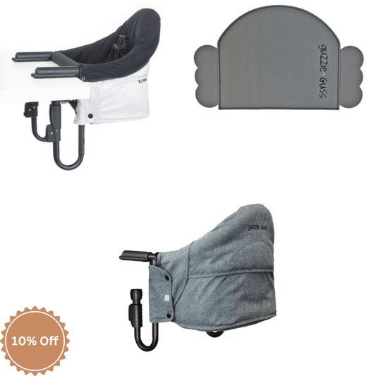guzzie+Guss -Perch Hanging Highchair Bundle (includes Salt&Pepper Perch, Liner & Placemat)