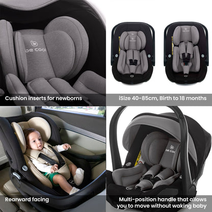 Noordi Sole V3 - 3in1 Travel System with ThermoCot Carrycot + Travel Carrier i-Size Car Seat, Slate Black