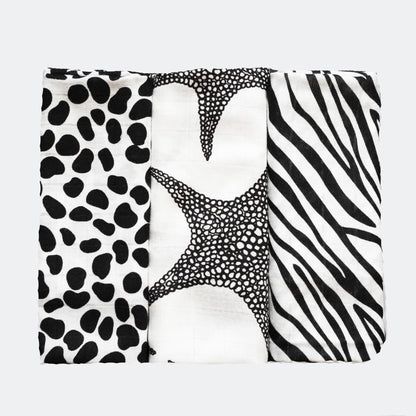 ANIMAL PRINT MUSLIN 3-PACK - birth to 4 months