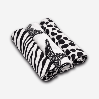 ANIMAL PRINT MUSLIN 3-PACK - birth to 4 months
