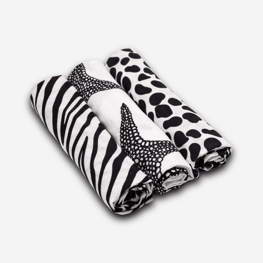 ANIMAL PRINT MUSLIN 3-PACK - birth to 4 months
