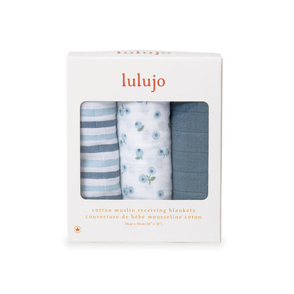 Lulujo - 3 Pack Mini Muslin Cloths - Blueberries