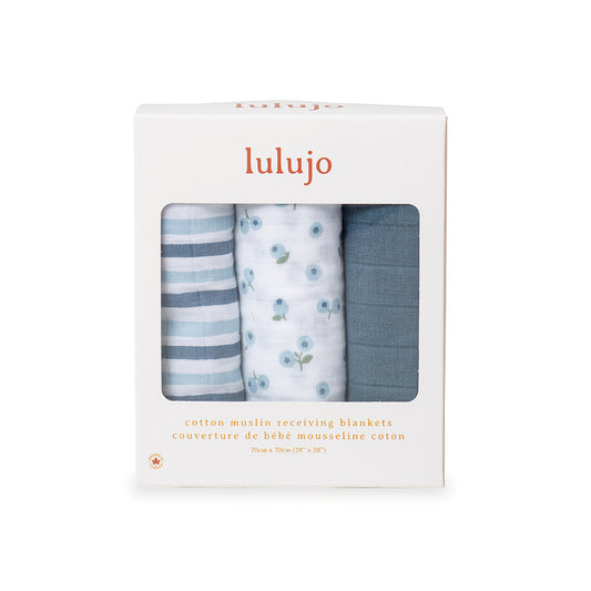 Lulujo - 3 Pack Mini Muslin Cloths - Blueberries