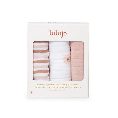 Lulujo - 3 Pack Mini Muslin Cloths - Daisies