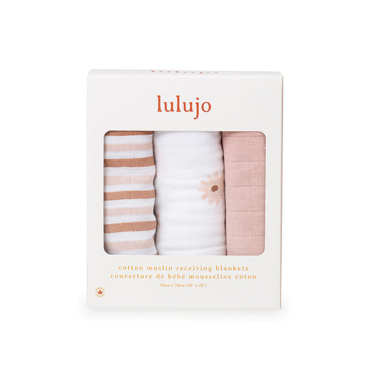 Lulujo - 3 Pack Mini Muslin Cloths - Daisies