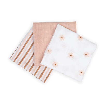 Lulujo - 3 Pack Mini Muslin Cloths - Daisies