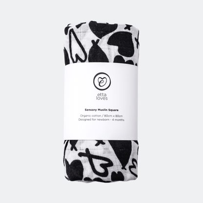 LOVE HEART SINGLE SENSORY MUSLIN - birth to 4 months