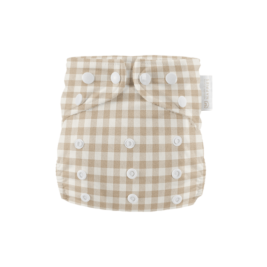 Modern Cloth Nappies - Newborn Reusable Cloth Nappy - Gingham Taupe