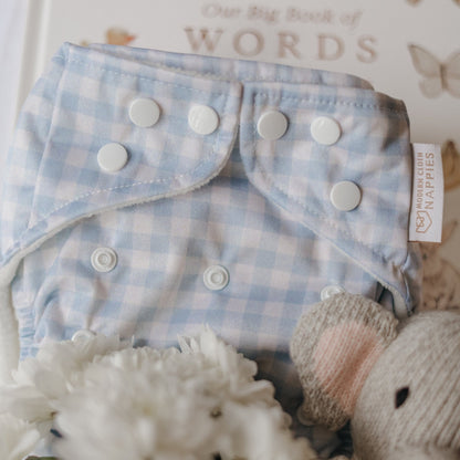 Modern Cloth Nappies - One Size All-In-One Reusable Cloth Nappy - Blue Gingham