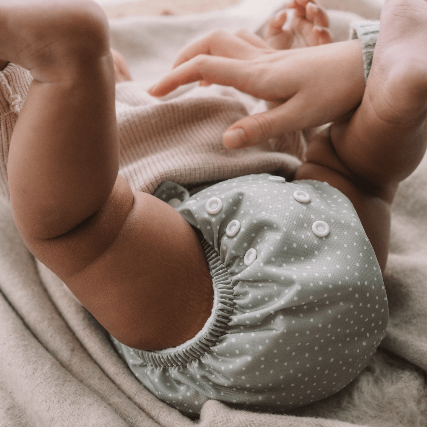 Modern Cloth Nappies - One Size All-In-One Reusable Cloth Nappy - Dottie - Sage