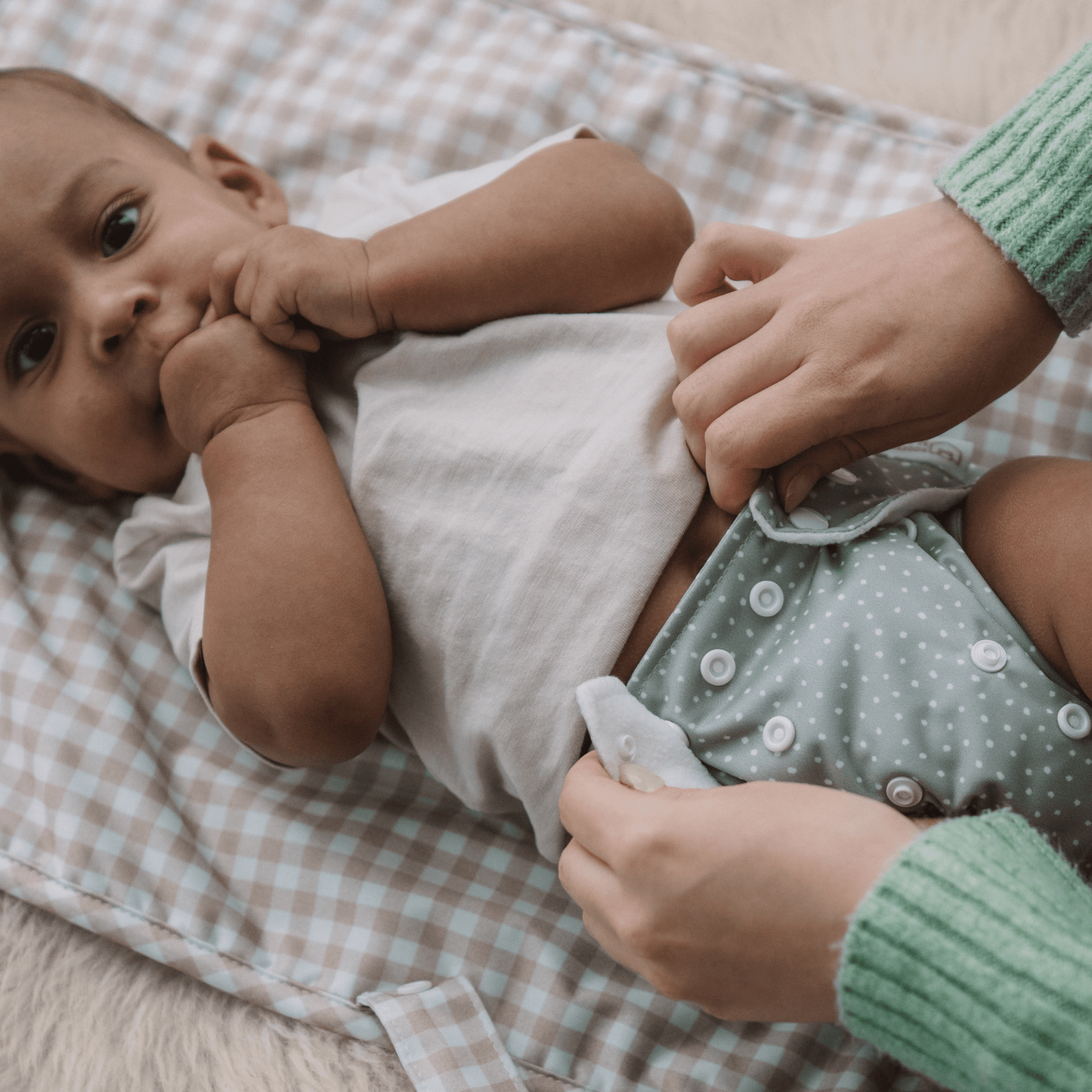 Modern Cloth Nappies - One Size All-In-One Reusable Cloth Nappy - Dottie - Sage