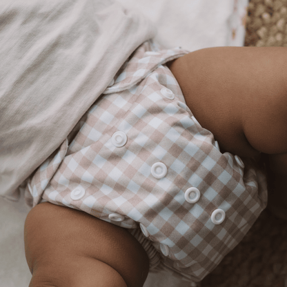 Modern Cloth Nappies - One Size All-In-One Reusable Cloth Nappy - Gingham Taupe