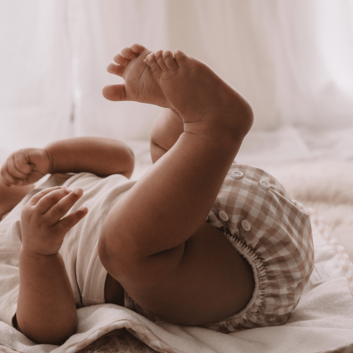 Modern Cloth Nappies - One Size All-In-One Reusable Cloth Nappy - Gingham Taupe