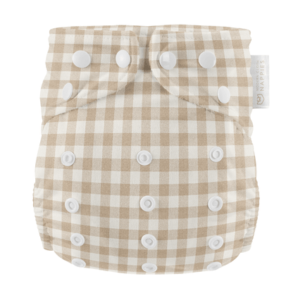 Modern Cloth Nappies - One Size All-In-One Reusable Cloth Nappy - Gingham Taupe