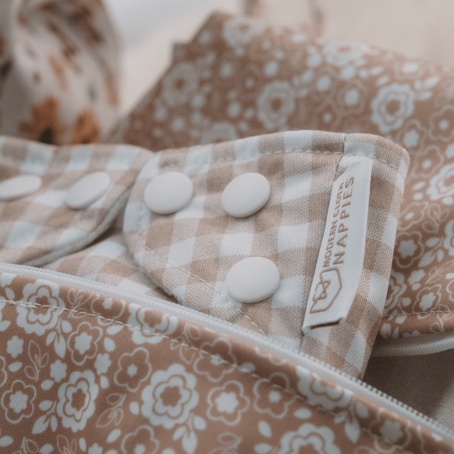 Modern Cloth Nappies - One Size All-In-One Reusable Cloth Nappy - Gingham Taupe