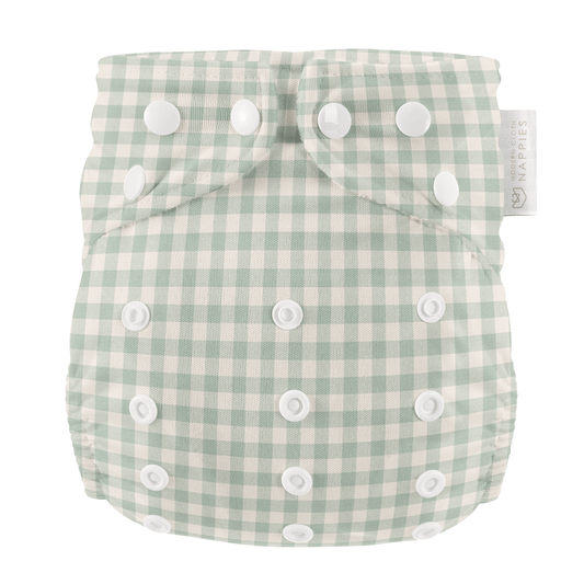 Modern Cloth Nappies - One Size All-In-One Reusable Cloth Nappy - Sage Gingham