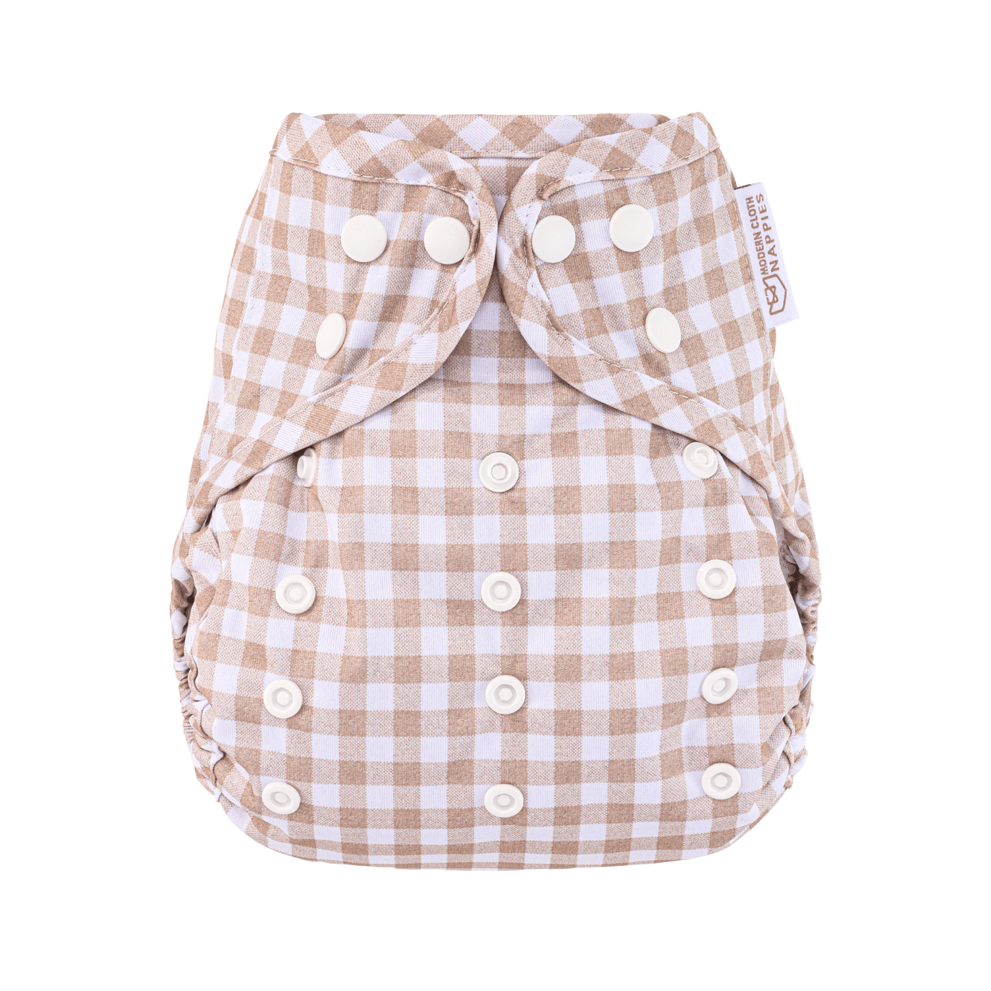 Modern Cloth Nappies - One Size Reusable Cloth Nappy Wrap - Gingham Taupe