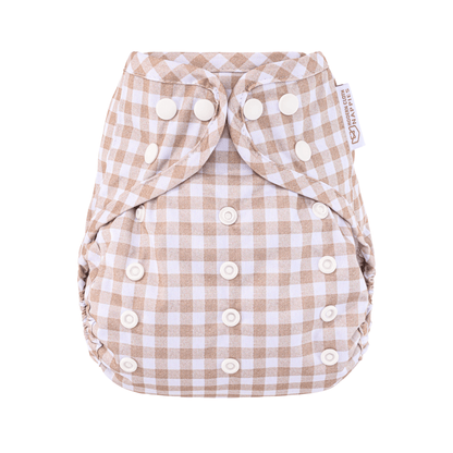 Modern Cloth Nappies - One Size Reusable Cloth Nappy Wrap - Gingham Taupe