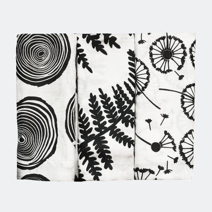 PLANT PRINT 3-PACK MUSLINS - birth to 4 months
