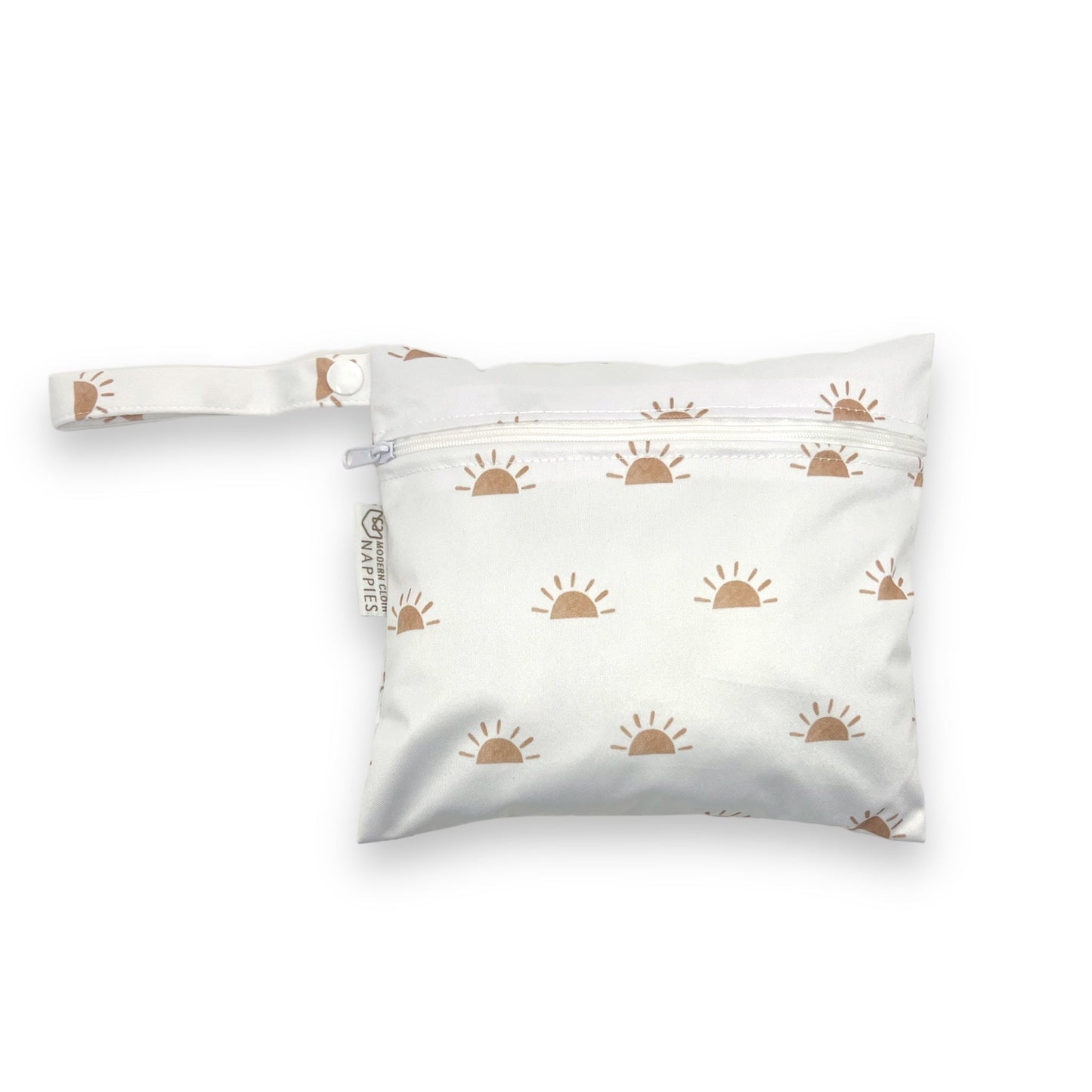 Modern Cloth Nappies - Reusable Mini Wet Bag - Sunnies - White with Camel