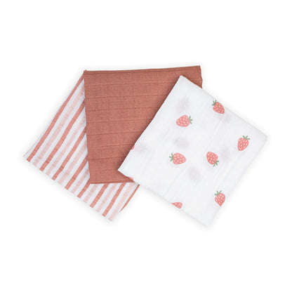 Lulujo - 3 Pack Mini Muslin Cloths - Strawberries