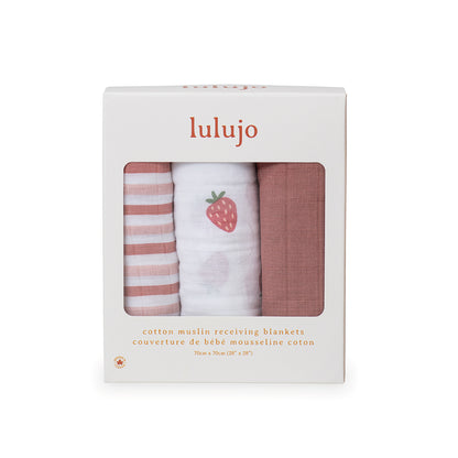 Lulujo - 3 Pack Mini Muslin Cloths - Strawberries
