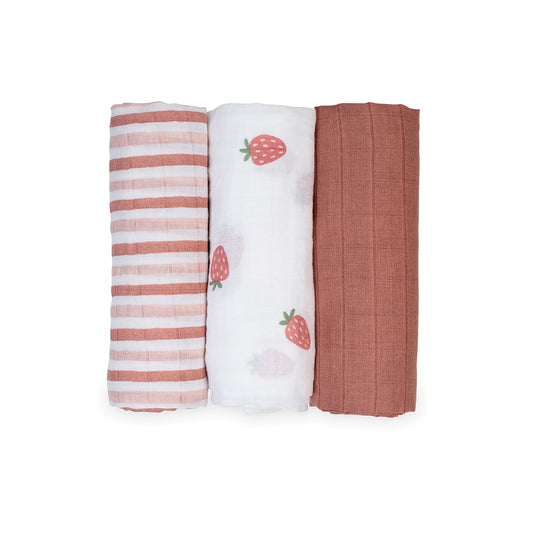 Lulujo - 3 Pack Mini Muslin Cloths - Strawberries
